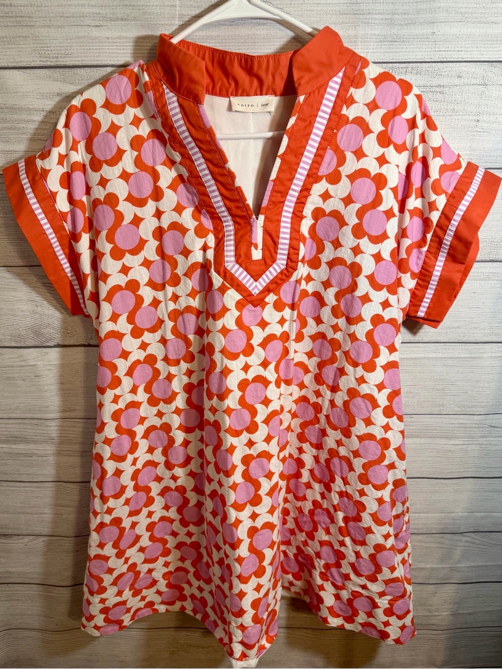 entro Pink & Orange Floral Dress with V-Neck Trim